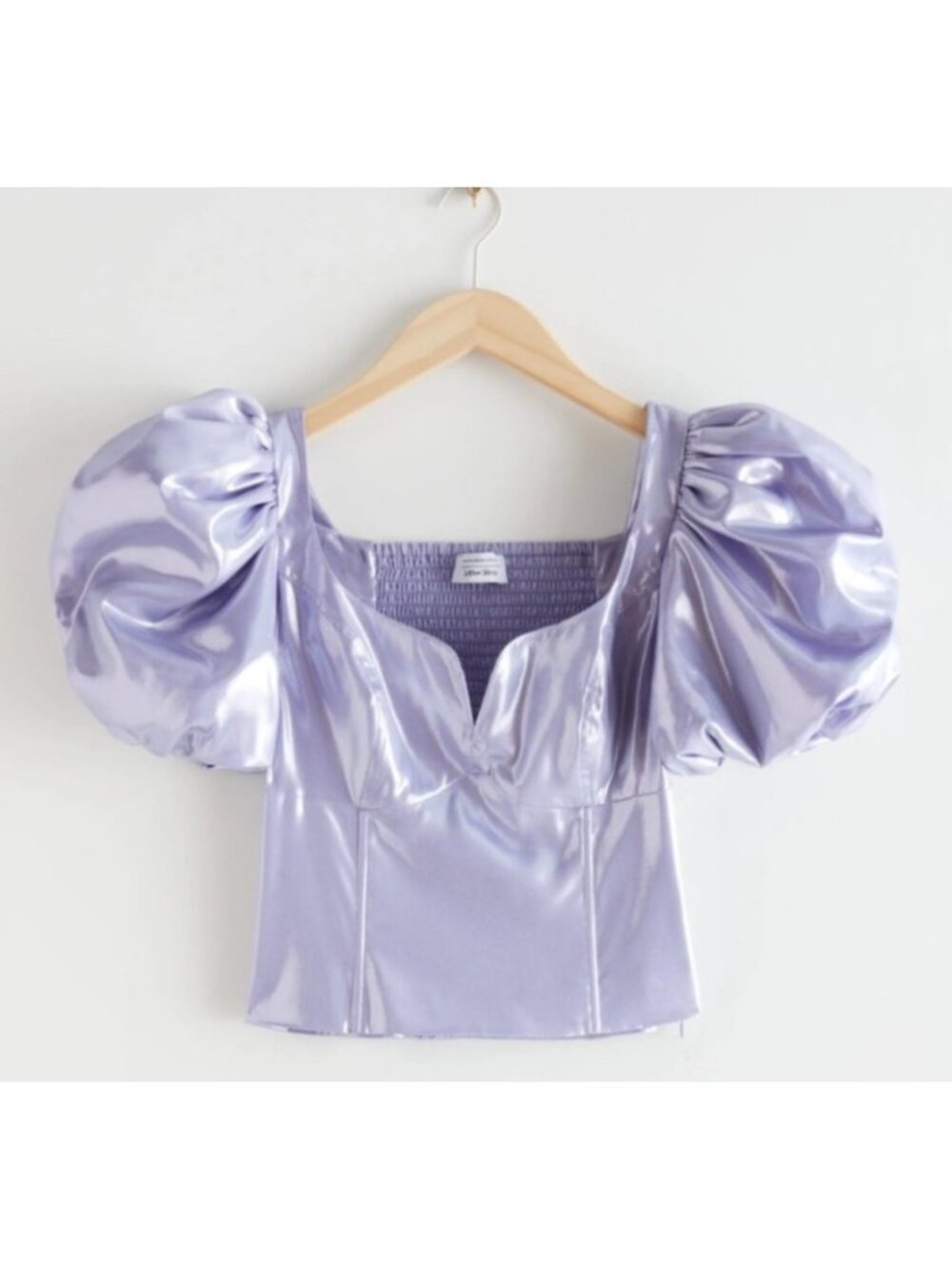 & Other Stories Women's Sz 36 Los Angeles Atelier Metallic Puff Sleeve Crop Top